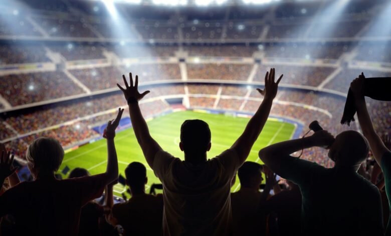 Fans cheering during a live football match