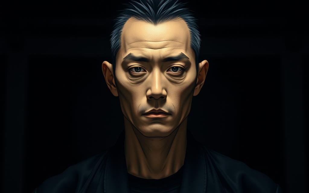 A portrait of Gege Akutami, the renowned creator of the Jujutsu Kaisen manga series. Akutami stands in a dimly lit studio, contemplative gaze fixed on the viewer. Soft lighting illuminates their face, highlighting the sharp features and determined expression. The background is blurred, placing the focus entirely on Akutami's commanding presence. The composition is balanced, with Akutami positioned slightly off-center, creating a sense of dynamism. The mood is one of quiet intensity, reflecting the captivating storytelling and complex characters that have made Jujutsu Kaisen a beloved phenomenon in the world of manga.