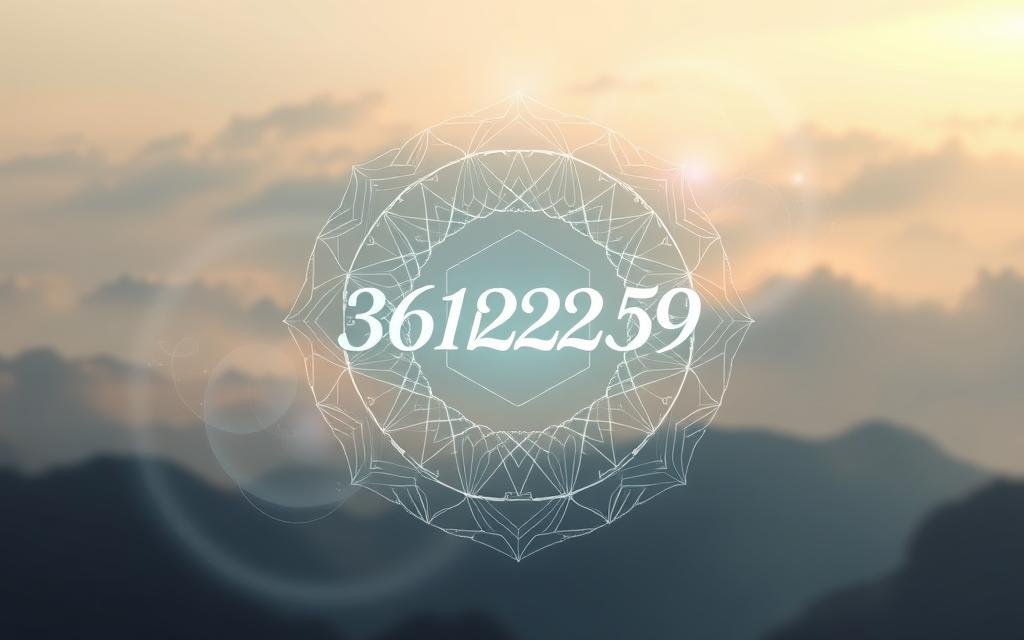A serene, abstract interpretation of the numerology behind the number 3612325759. In the foreground, a softly glowing, geometric mandala-like pattern featuring the number 3612325759 in a flowing, calligraphic style. The pattern is composed of interlocking shapes and lines in a harmonious palette of blues, greens, and subtle metallics, conveying a sense of balance and interconnectedness. In the middle ground, wisps of ethereal energy swirl around the central motif, hinting at the mystical properties of the number. The background is a dreamlike, atmospheric expanse of muted tones and gentle gradients, creating a sense of depth and contemplation. Soft, diffused lighting from multiple angles gives the overall composition a tranquil, otherworldly quality.
