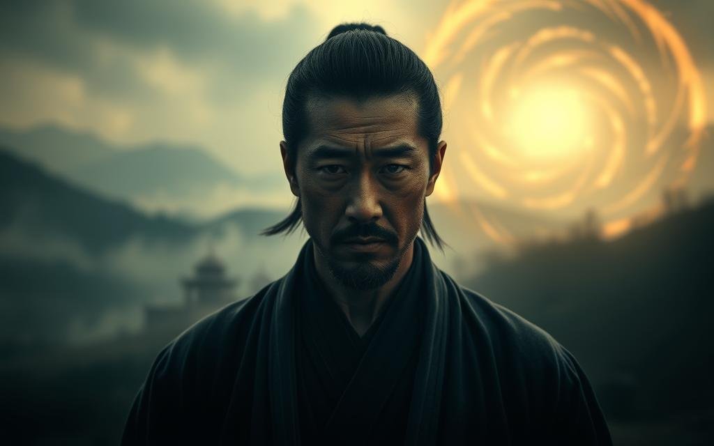 A somber, cinematic portrait of Satoru Gojo, the legendary Jujutsu sorcerer, set against a dreamlike, ethereal backdrop. In the foreground, Gojo's striking, serene visage is illuminated by a soft, warm light, his piercing gaze conveying a profound sense of wisdom and melancholy. The middle ground features a hazy, mist-shrouded landscape, hinting at the magnitude of his legacy and the weight of his sacrifice. In the background, a swirling, abstract pattern of energy and power, representing the boundless potential that Gojo's death has unleashed. The overall mood is one of reverence, contemplation, and the bittersweet realization that the dream he fought for has outlived him.