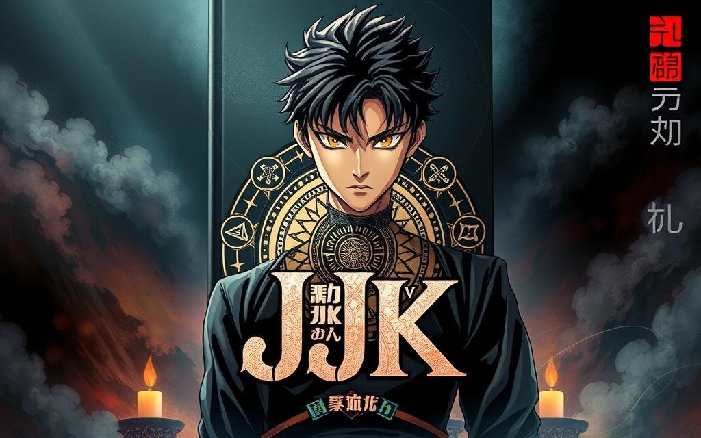 A striking volume cover of the JJK manga series, showcasing a dramatic and captivating design. In the foreground, the central focus is a meticulously rendered illustration of the series' protagonist, their intense gaze and powerful stance commanding attention. The middle ground features intricate patterns and symbols, subtly hinting at the series' supernatural themes and narrative depth. The background is a harmonious blend of deep, moody colors, evoking a sense of mystery and otherworldliness. The lighting is cinematic, with dramatic shadows and highlights accentuating the cover's dynamic composition. The overall aesthetic is a seamless fusion of traditional manga aesthetics and modern, high-quality illustration techniques, creating a visually striking and memorable volume cover that perfectly encapsulates the essence of the JJK series.