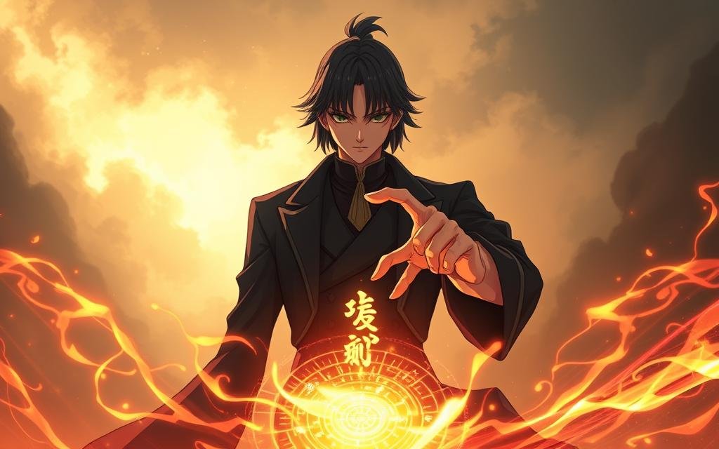 Megumi Fushiguro, a solemn and enigmatic jujutsu sorcerer, stands tall and resolute, his piercing gaze conveying a profound sense of purpose. Clad in a sleek, dark uniform, he exudes an aura of quiet power, his fingers poised to summon the wondrous Shikigami that bend to his will. In the foreground, intricate patterns of ethereal energy swirl and dance, hinting at the depth of his cursed technique. The middle ground is bathed in a warm, golden light, casting a reverent glow upon Megumi's determined features. The background fades into a dreamlike, abstract realm, suggesting the boundless potential of the jujutsu sorcerer's domain. A striking contrast of shadow and light, this image captures the essence of a character who has irrevocably altered the course of the JJK universe.